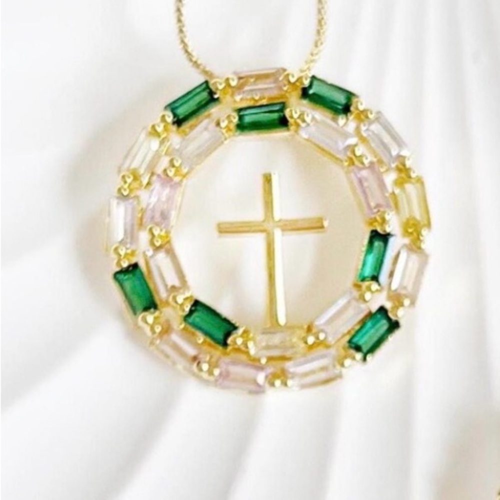 Elegant Gold and Green Cross Hoop Earrings